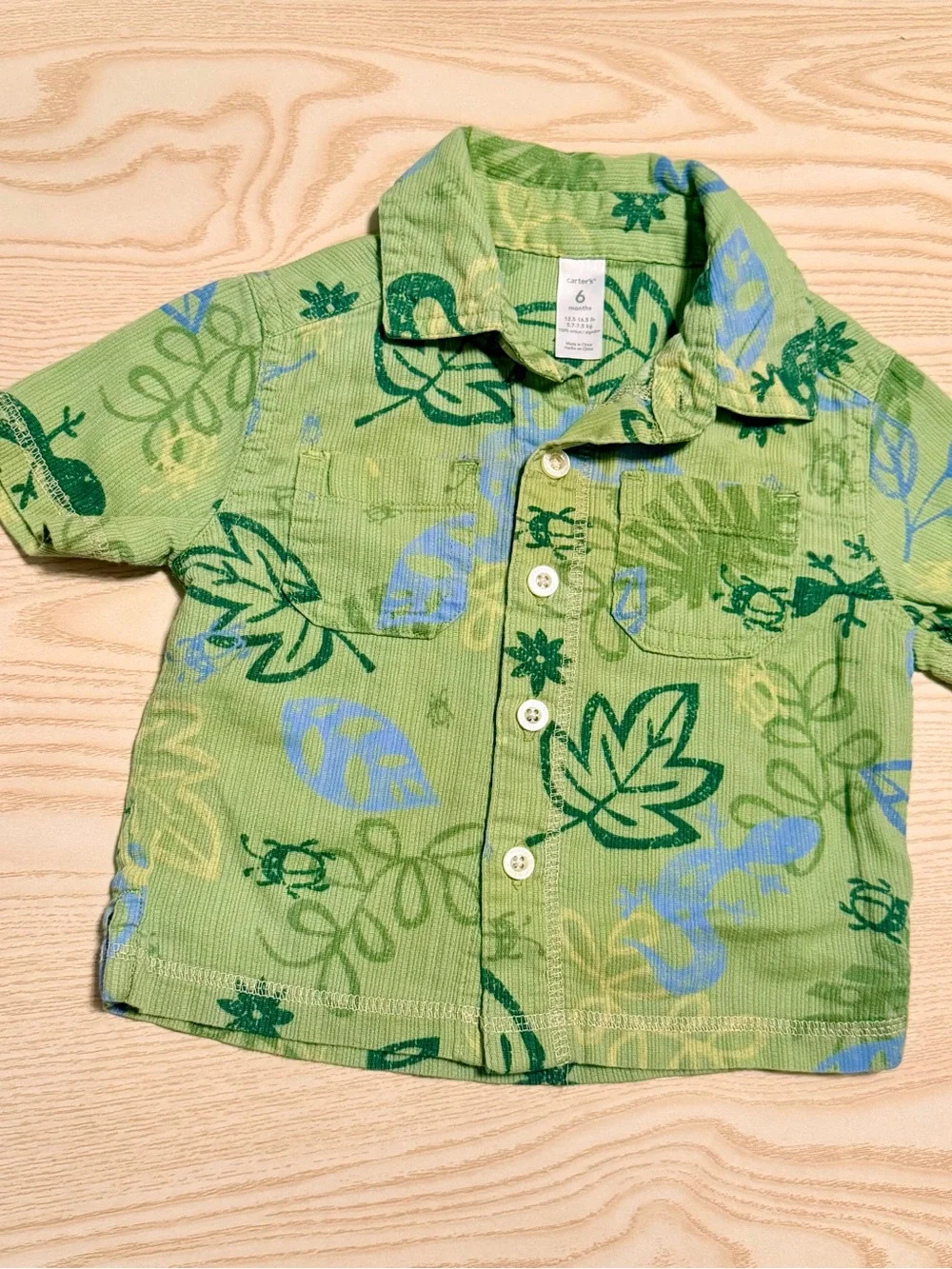 Carter's Light Green Tropical Print Button-Front Shirt Size 6 months